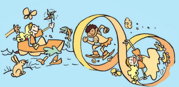 Imagem de príncipe e princesa realizando diversas atividades. A princesa anda de patins e passeia de barco. O príncipe anda de skate.