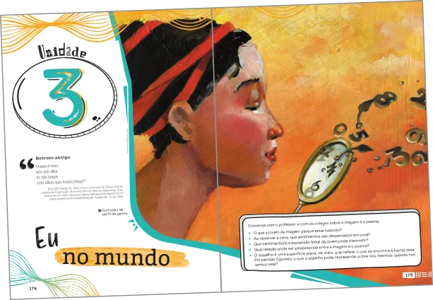 Imagem de páginas do livro do aluno com abertura de unidade.