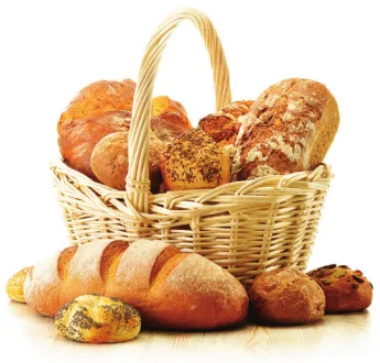 Imagem de uma cesta cheia de pães.