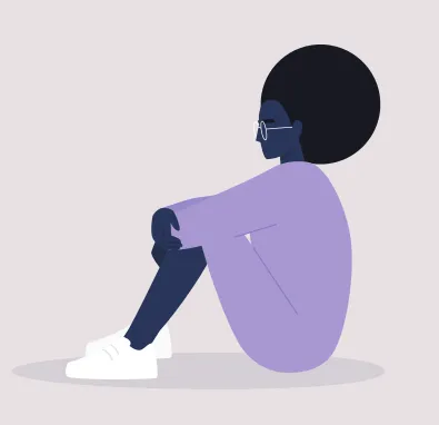 Imagem de uma mulher negra sentada de perfil, no chão.