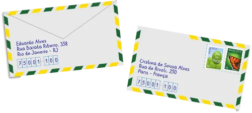 Imagem da frente e do verso de um envelope de carta.