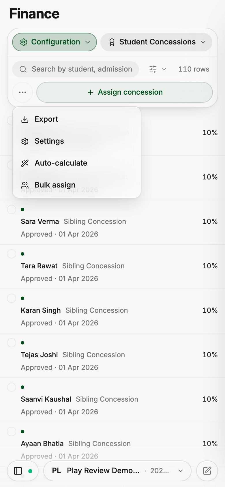 Secondary actions sit behind one overflow button so the main action stays thumb-sized.