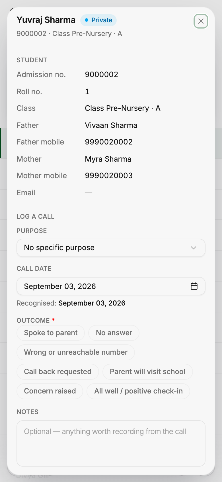 The student panel full-screen on a phone