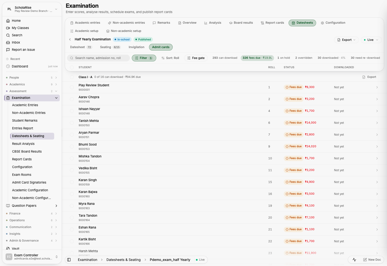 Tapping a count filters the list to those students