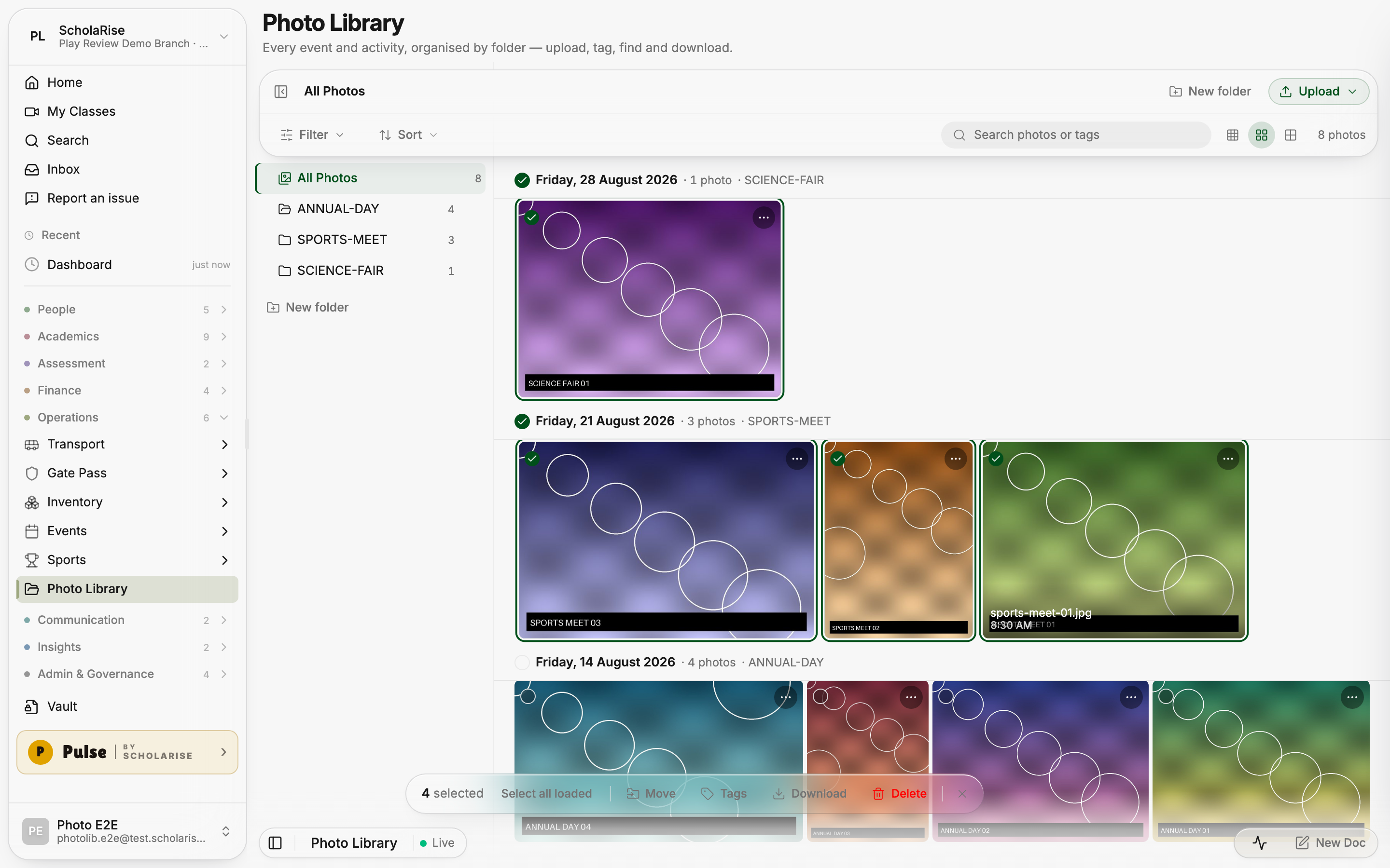Selecting several photos to move, tag or download