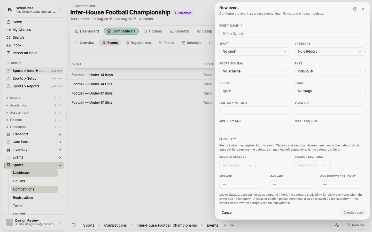 Adding an event in the floating detail sheet