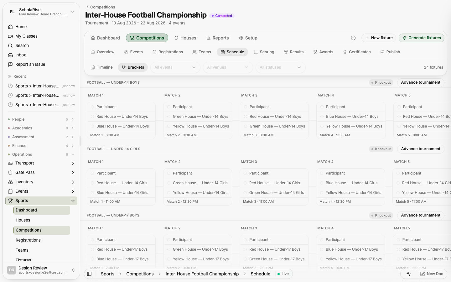 Schedule in brackets view