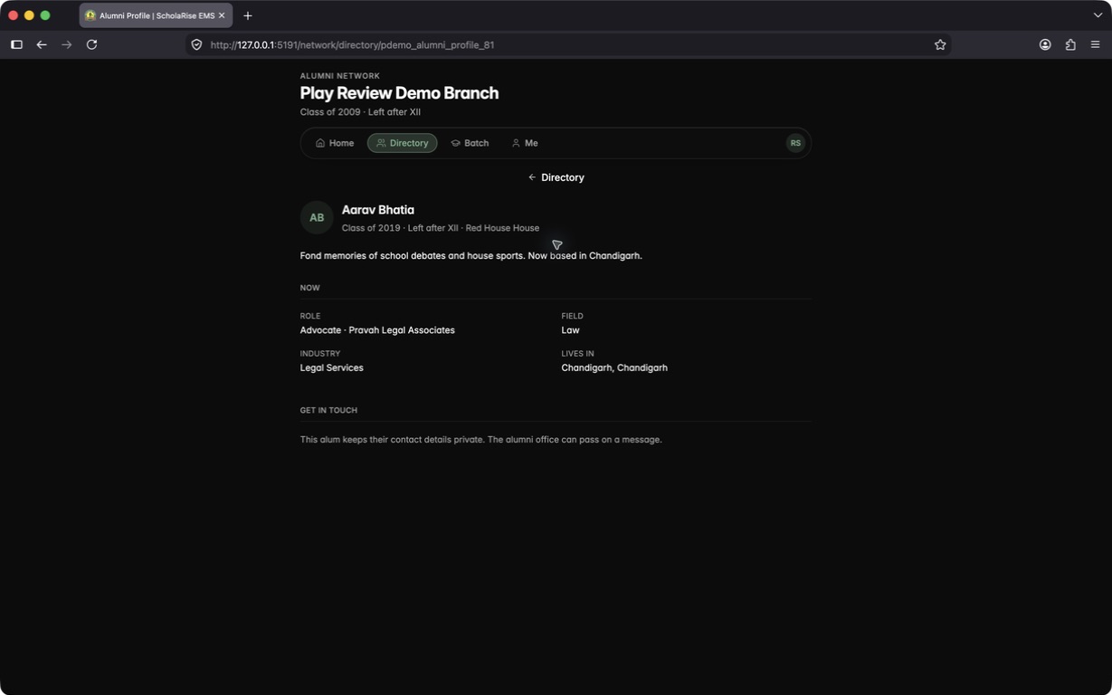 A directory profile with contact details kept private