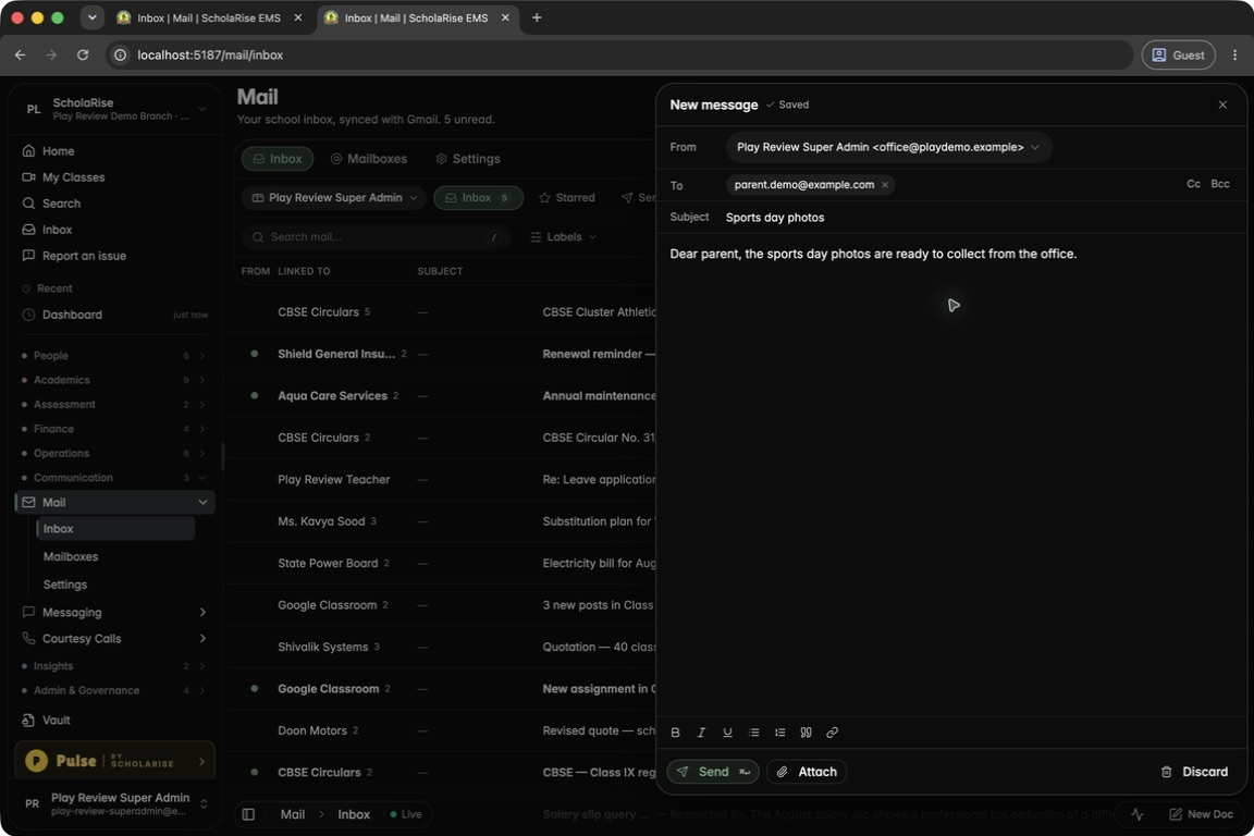 Writing a new message, saved as a draft automatically