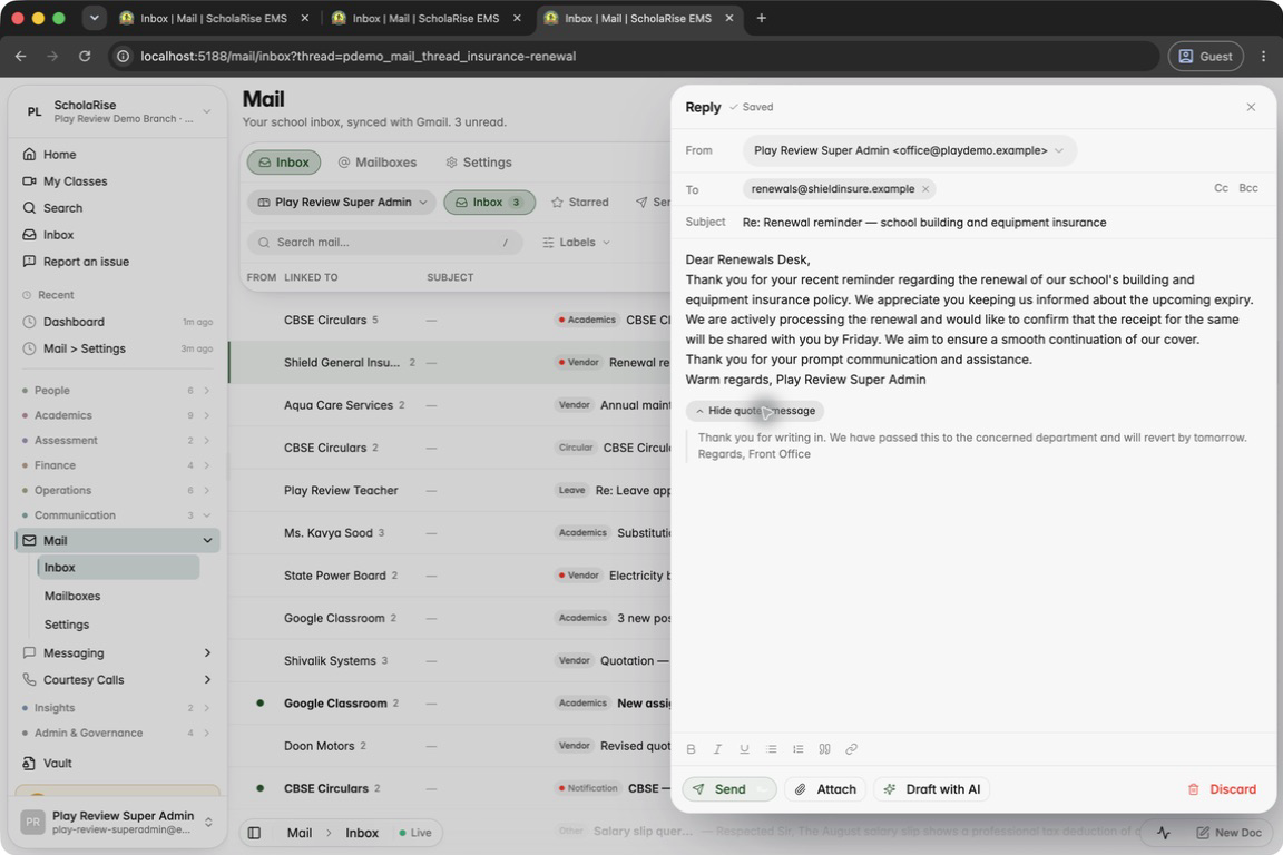 The drafted reply, ready to edit before sending