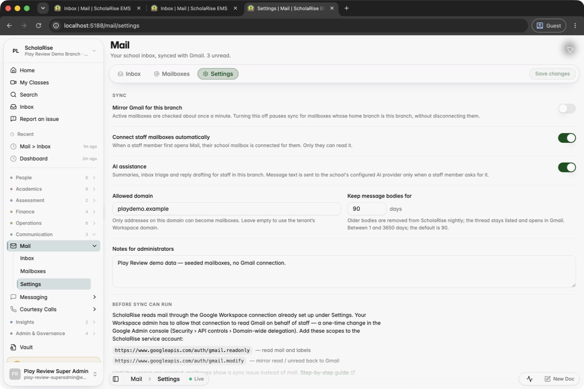 Admins switch AI assistance on or off per branch