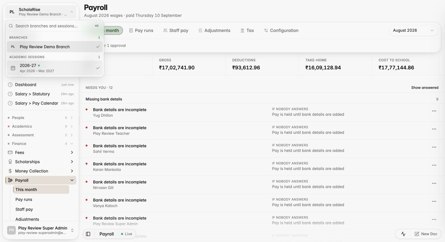 Switching branches from the sidebar selector