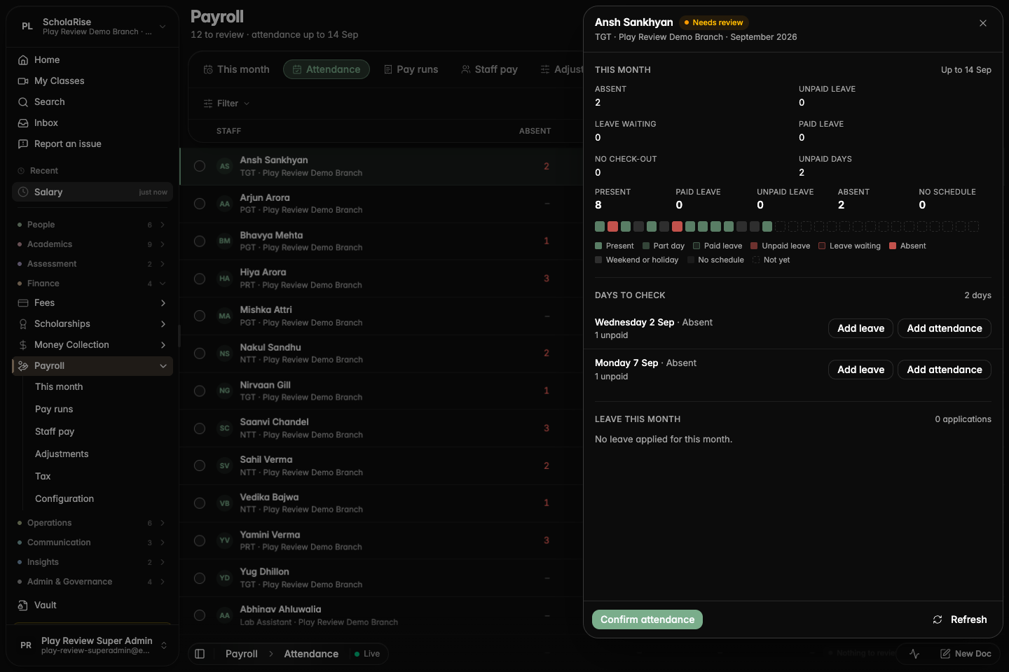 The review sheet in dark mode