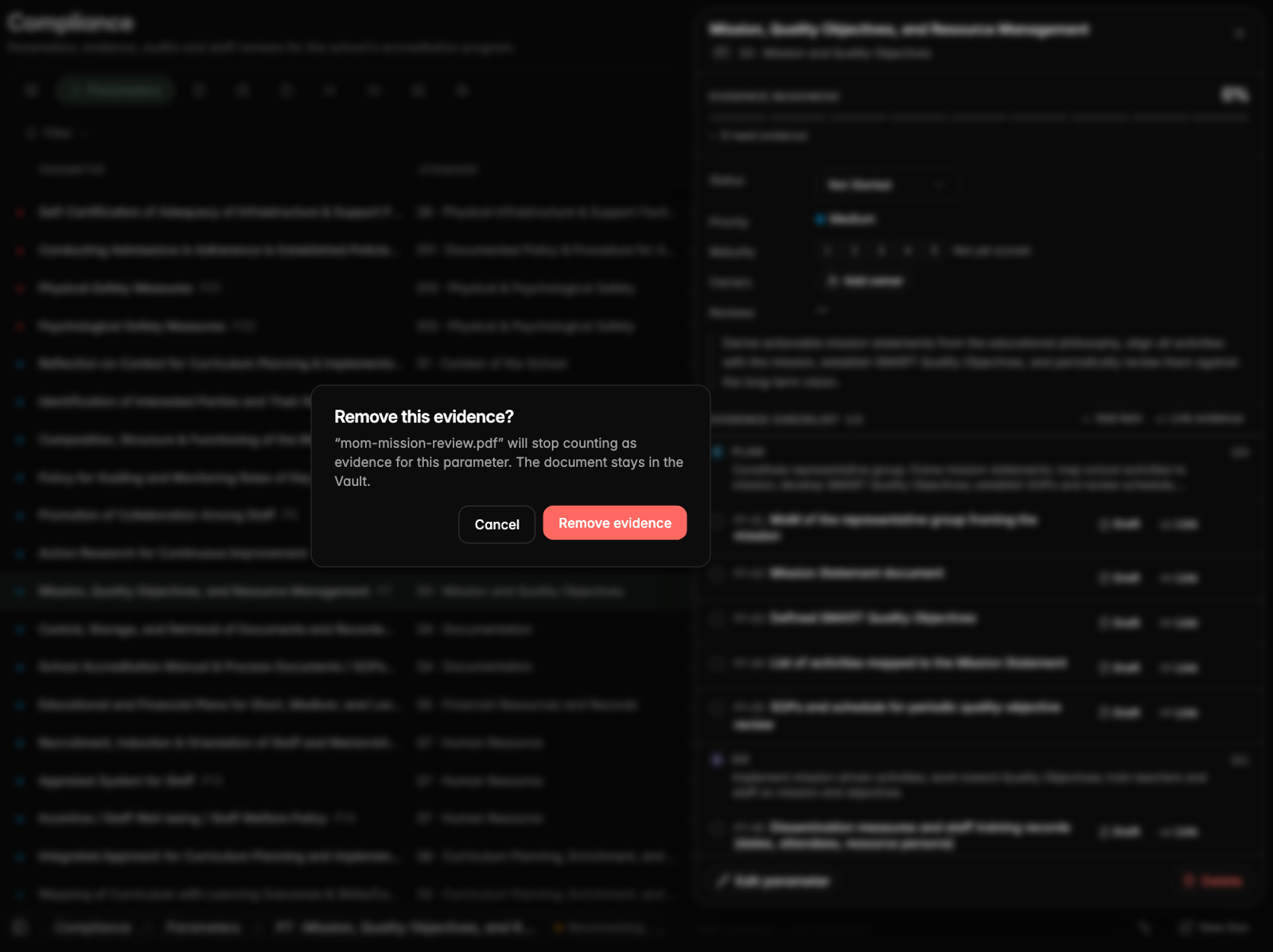 Removing evidence asks for confirmation first