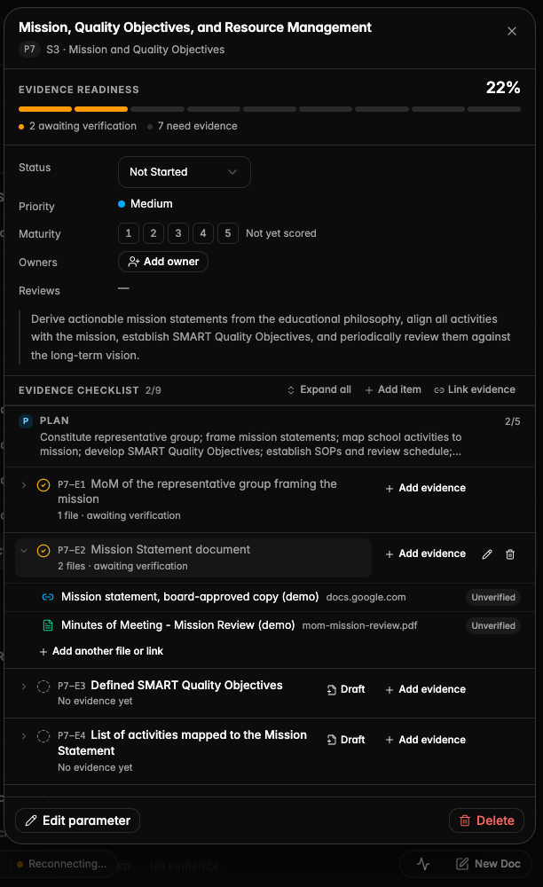 A checklist item expanded to show the two files filed under it