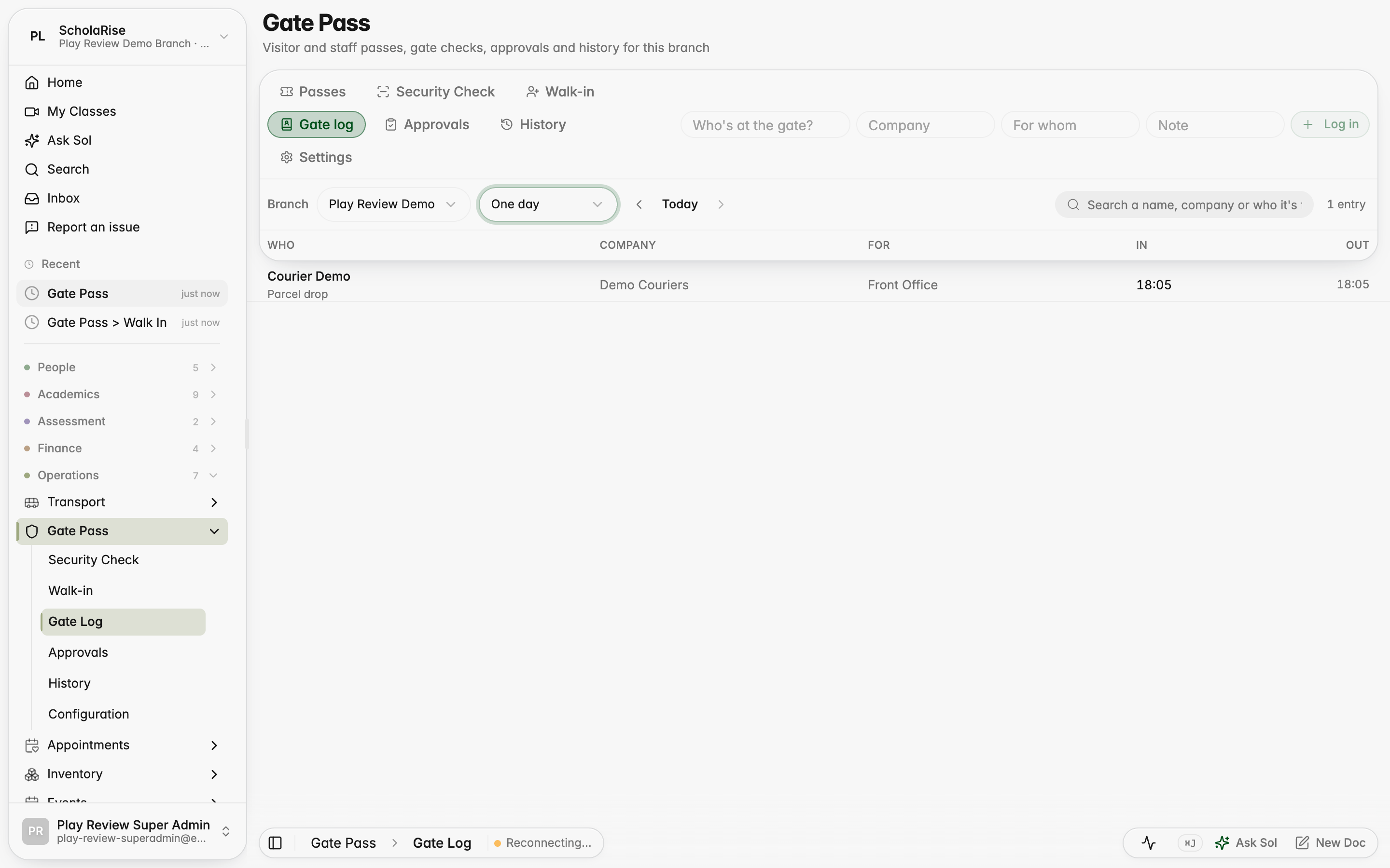 A simple log for deliveries and couriers