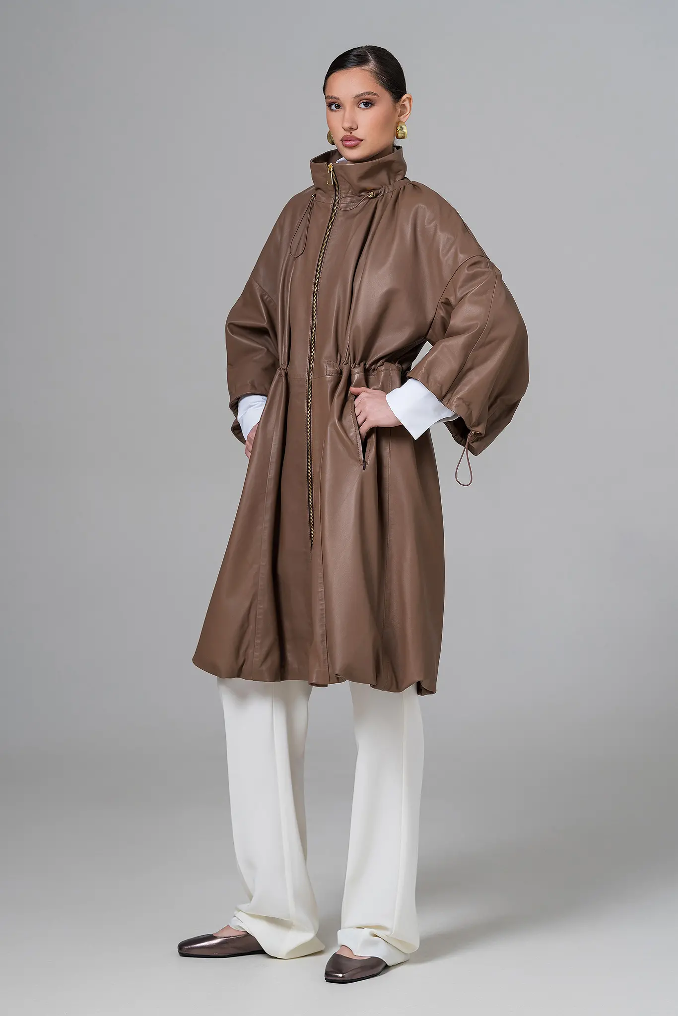 Women's leather trench coat