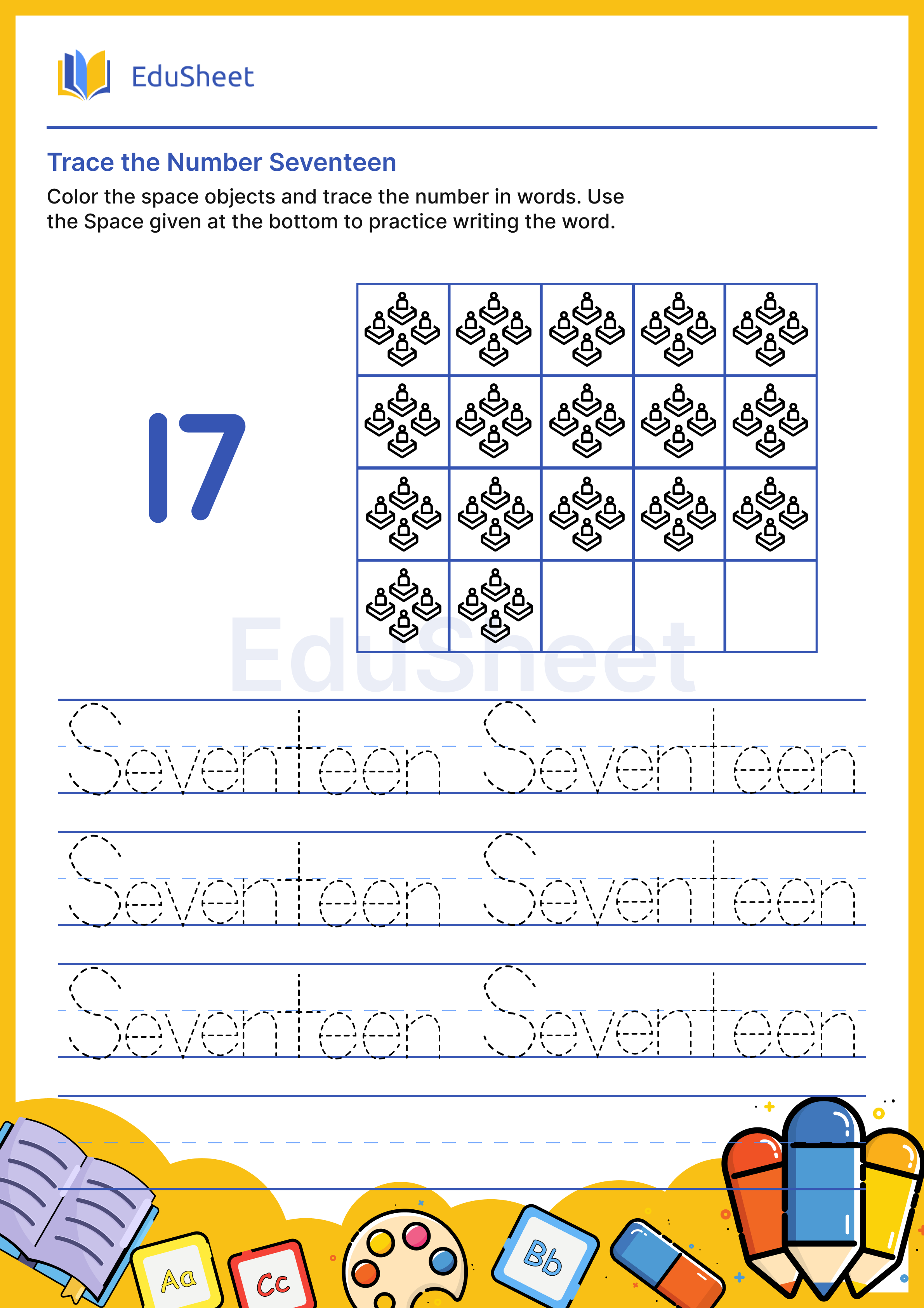 Trace space objects Numbers in Word "Seventeen" Worksheets | Free ...
