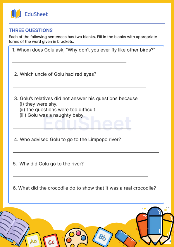 Three Questions Worksheets | Free Download at Orchids International