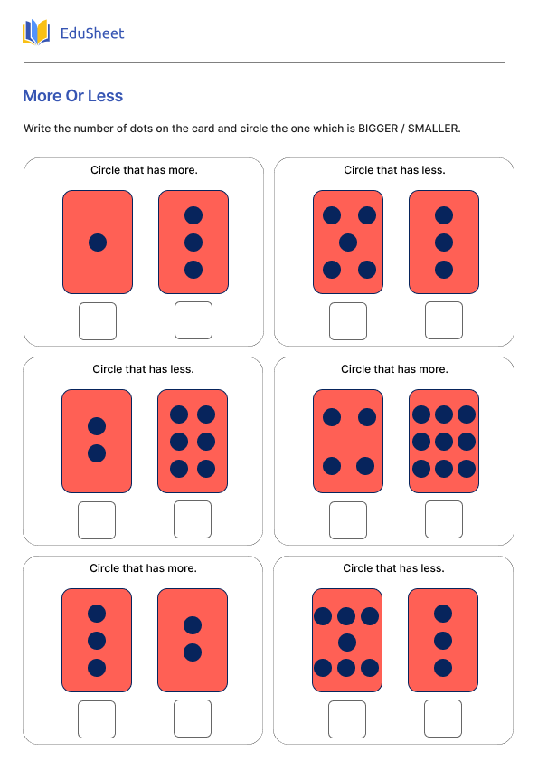 More Or Less 3 Worksheets | Free Download at Orchids International