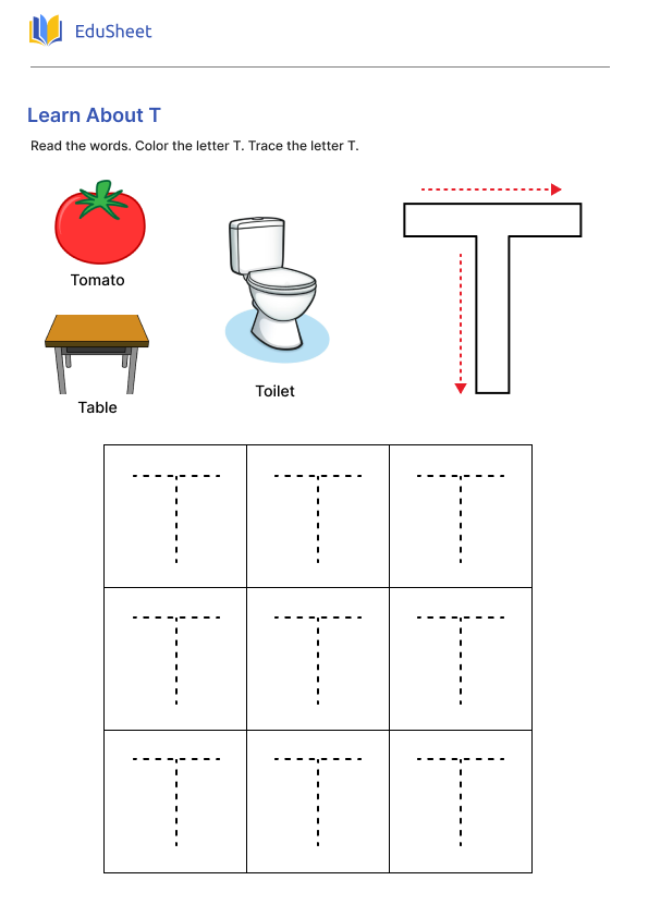 Learn About T Worksheets | Free Download at Orchids International