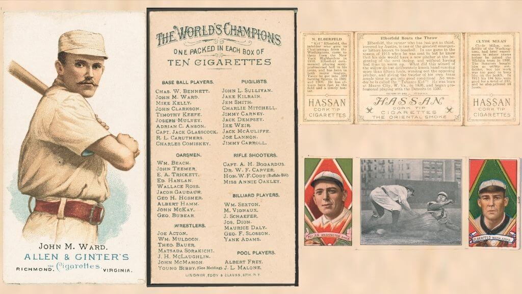 Old baseball cards with cigarette advertisement