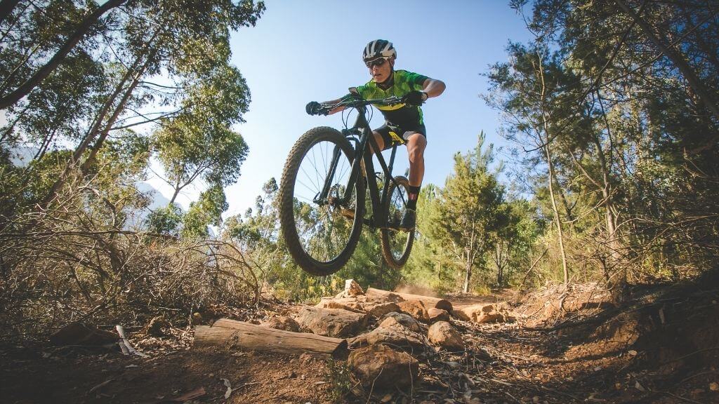 Mountain biking man in action