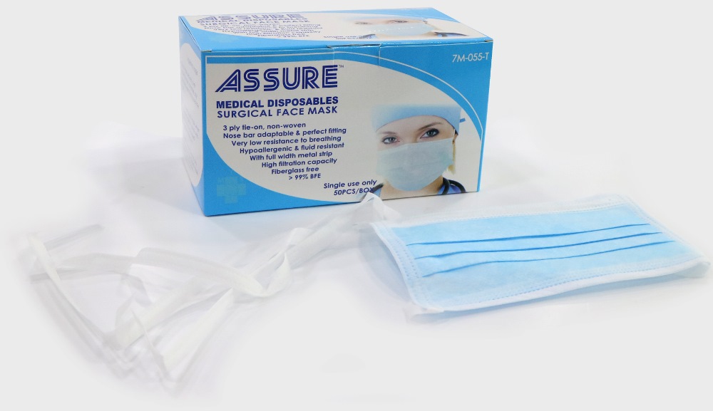 Assure Surgical Face Mask 3-ply,tie on 50's/box 7M055T ...