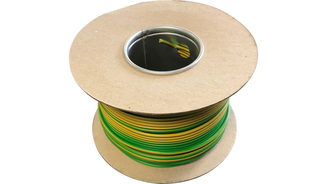 RS PRO Green/Yellow 1 mm² Hook Up Wire, 32/0.2 mm, 100m