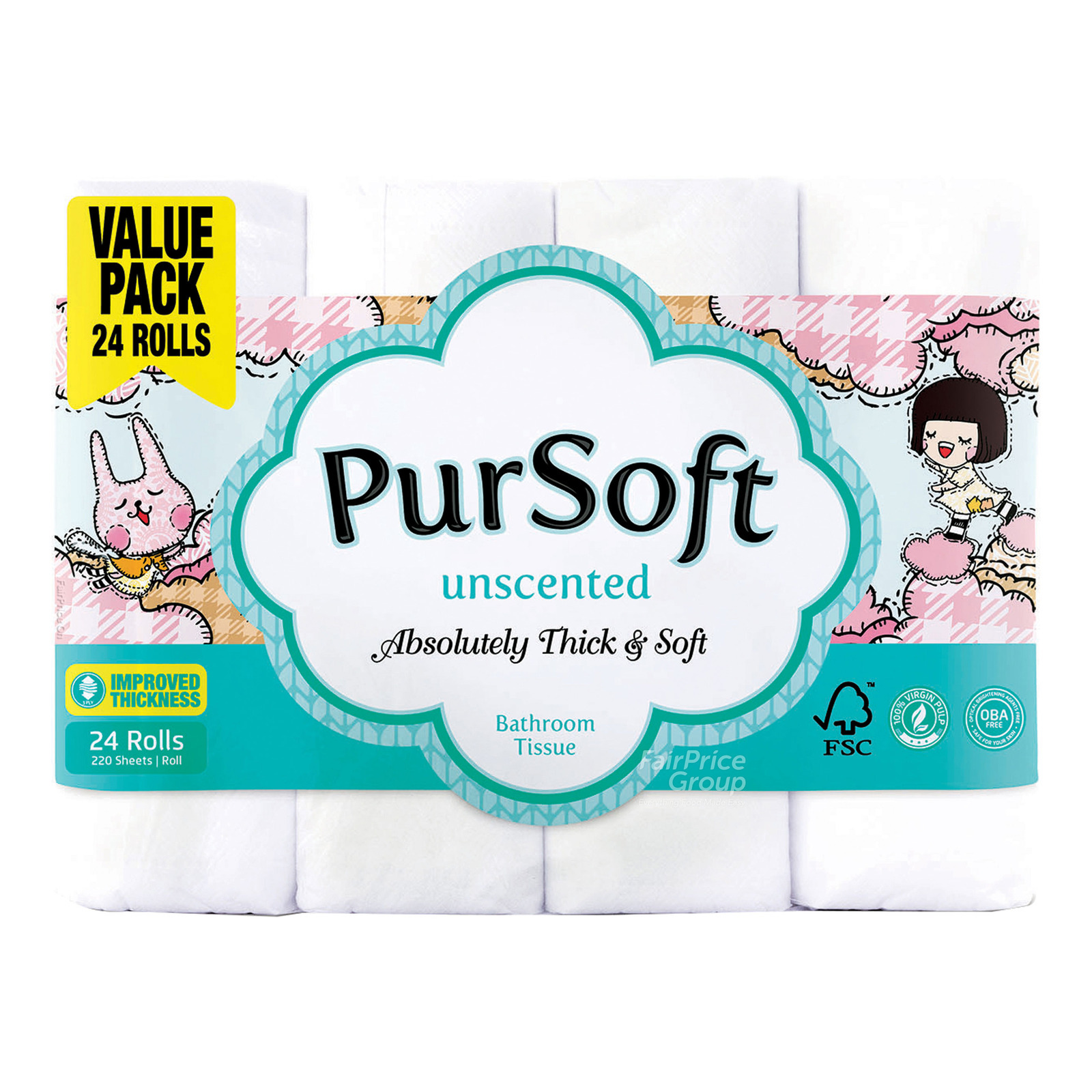 Pursoft Bathroom Tissue Roll Unscented (3 Ply) 24 X 220 Per Pack - Eezee