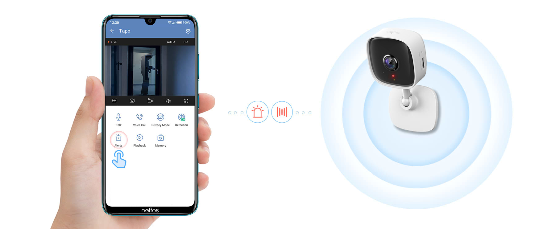Alarm System
Not only will the camera send notifications to you when motion is detected, it’ll also trigger lights and sounds as an alarm.