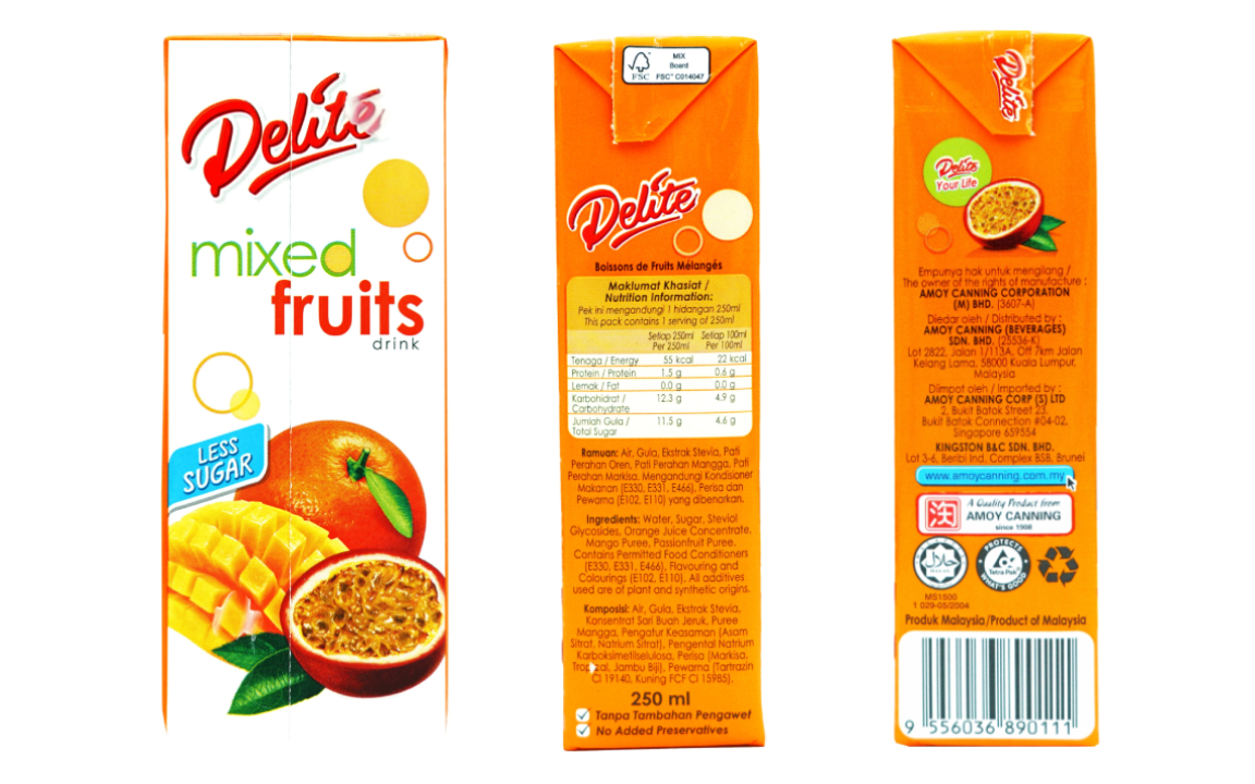 DELITE LESS SUGAR -  MIXED FRUITS
A medley of tropical fruits dances on your palate, creating a refreshing and balanced drink that's perfect for any occasion. 