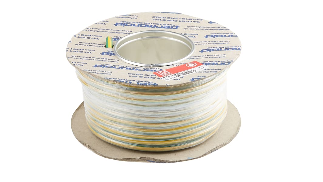 RS PRO Green/Yellow 10 mm² Hook Up Wire, 8 AWG, 72/0.4 mm, 100m, PVC  Insulation