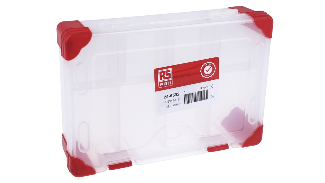 RS PRO - 1246590 - Transparent Plastic Compartment Box 8 x 4 x 1 (200 x 110  x 30mm) Polypropylene - RS
