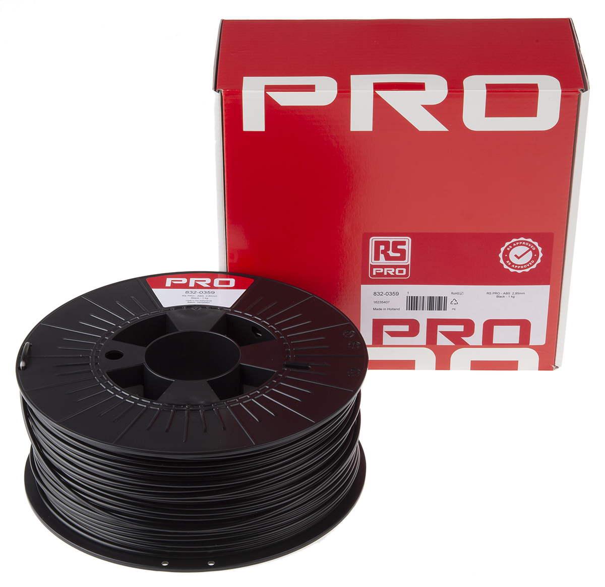 RS PRO 1.75mm Black ABS 3D Printer Filament, 1kg