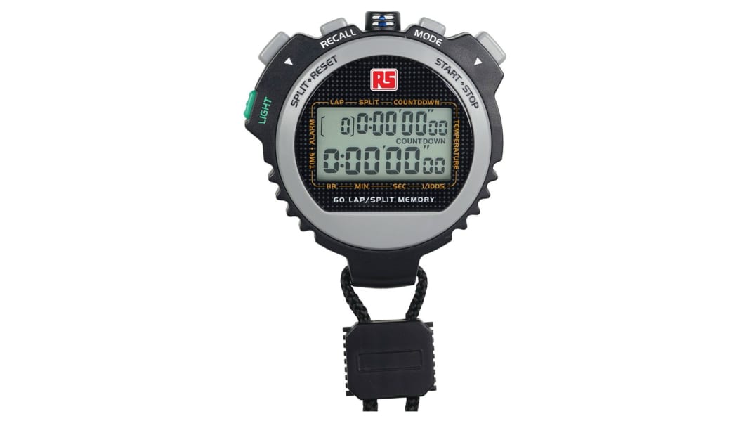 RS Pro Black Digital Desk Stopwatch 10H, 2355059