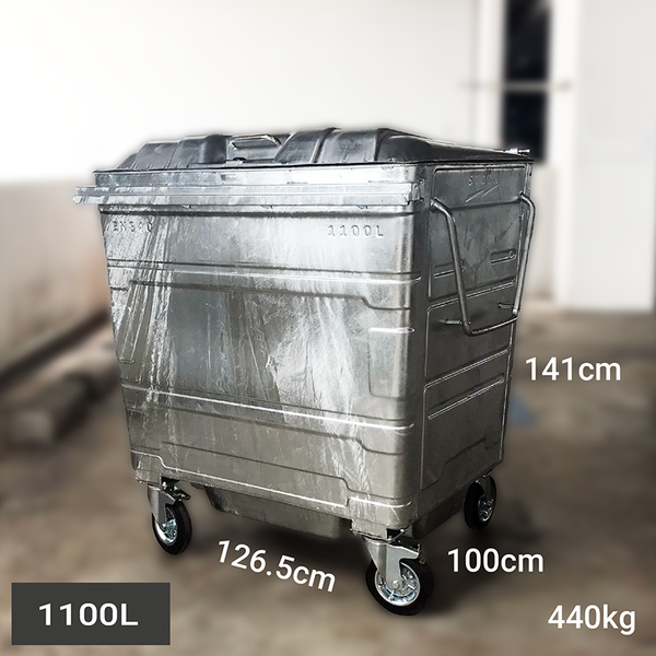 Metal Metallic Grey Mobile Garbage Container