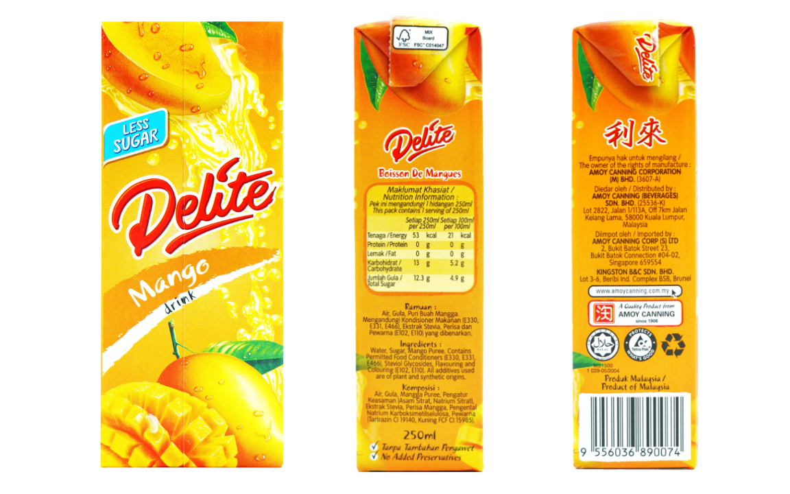 DELITE LESS SUGAR -  MANGO
Taste the essence of summer with DELITE Mango,  a tropical getaway in that never fails to delight. 