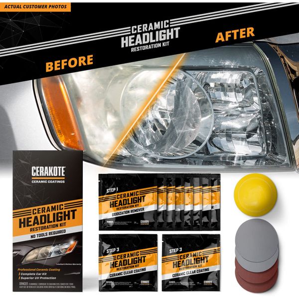 Cerakote Ceramic Headlight Restoration Kit – Brings Headlights Back to Like  New Condition - 3 Easy Steps - Restore Kit - Eezee