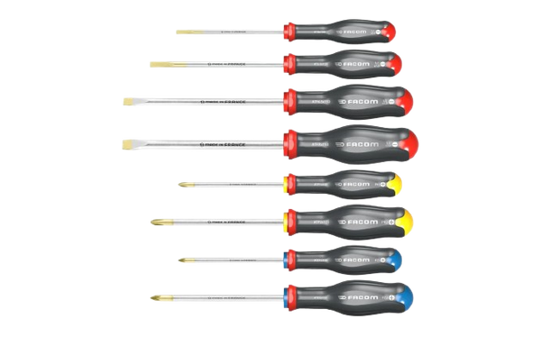 Facom Phillips; Pozidriv; Slotted Precision Screwdriver Set, 8-Piece