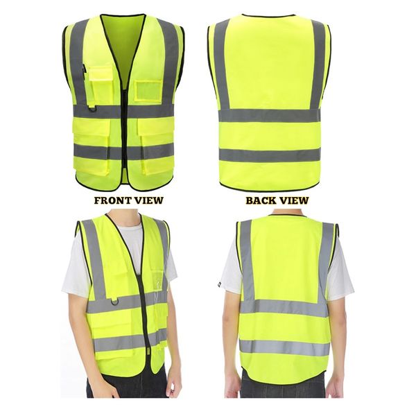 High Visibility Safety Vest With Reflective, Pocket, Key Ring & Id Tag ...