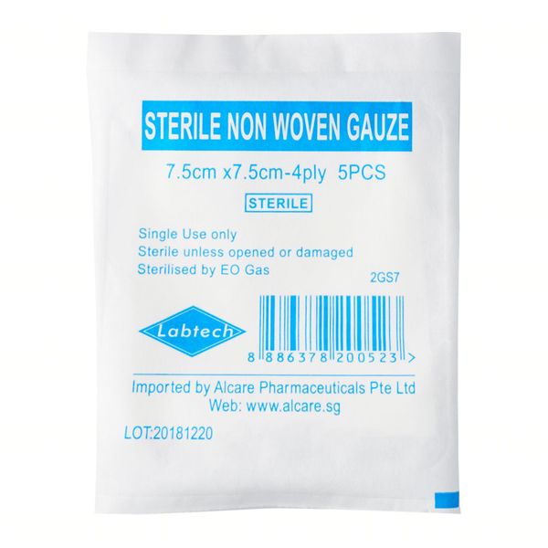 Labtech Sterile Non Woven Gauze 4ply 7.5cm X 7.5cm 5pcs (50packs/box) -  Eezee