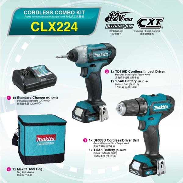 Makita CLX224 (TD110D & 12Vmax Cordless Combo Kit Eezee