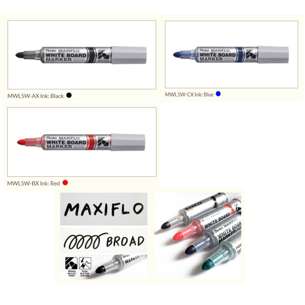 Pentel Assorted Maxiflo Whiteboard Marker - Black (Pack of 4) 