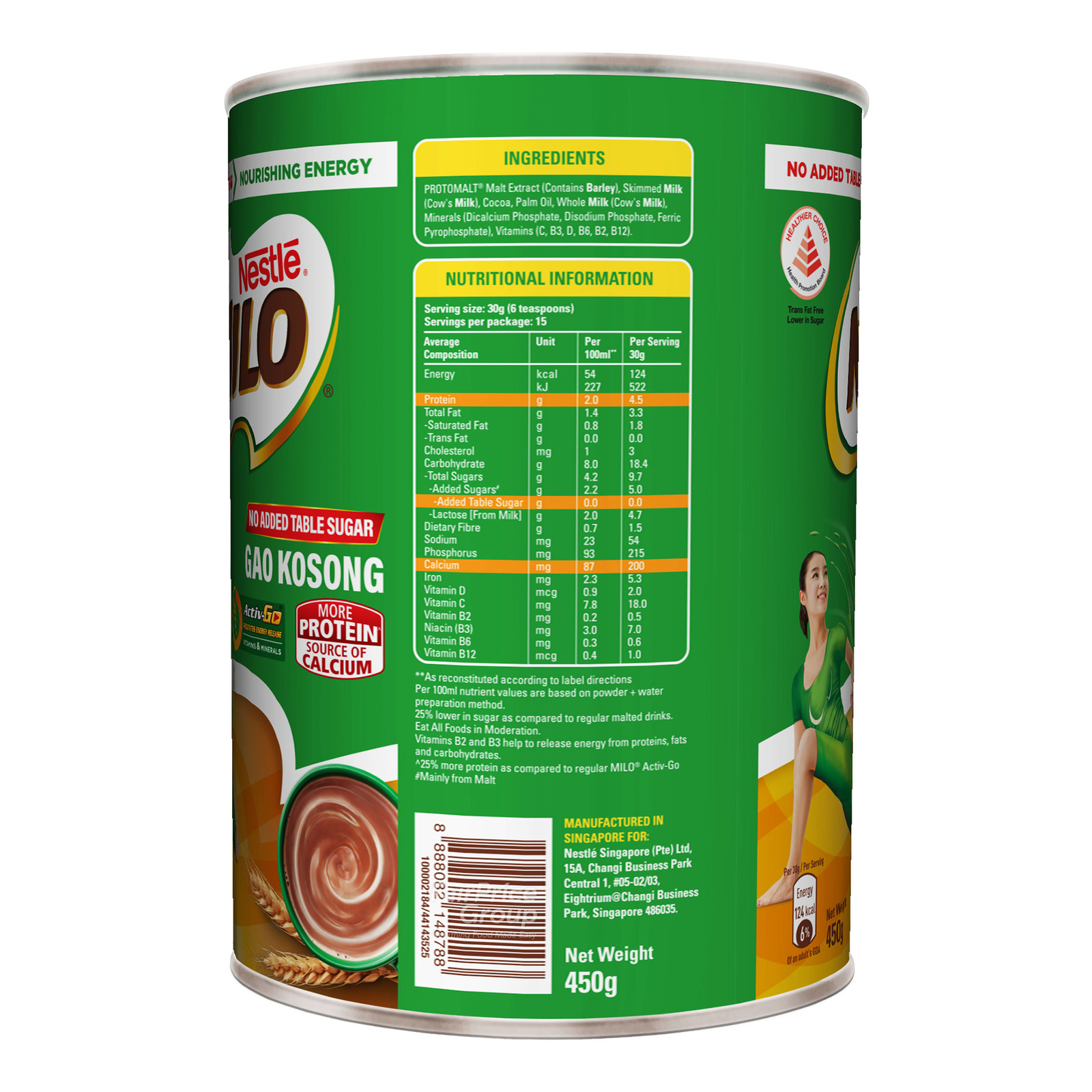 Milo Instant Chocolate Malt Drink Powder With Milk Gao Kosong 450g