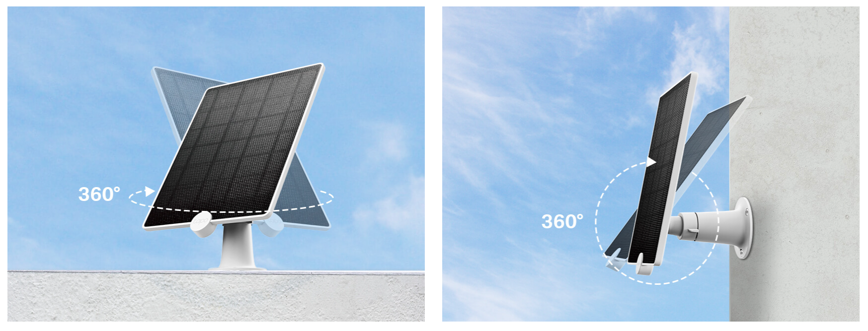 360° Angle Adjustable for Sufficient Sunlight
Mount your solar panel on the wall or roof and adjust its angle flexibly to capture enough sunlight with an angle-adjustable bracket.