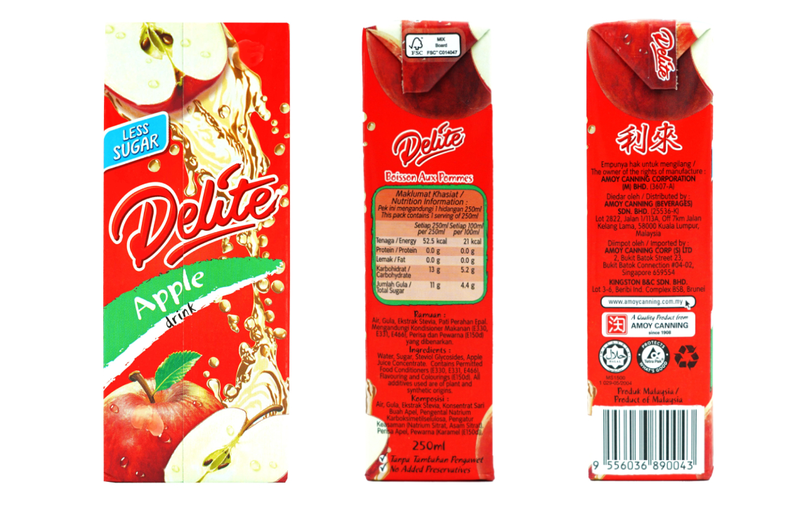 DELITE LESS SUGAR - APPLE
Refreshing Apple drink that refreshes your taste buds with every sip.