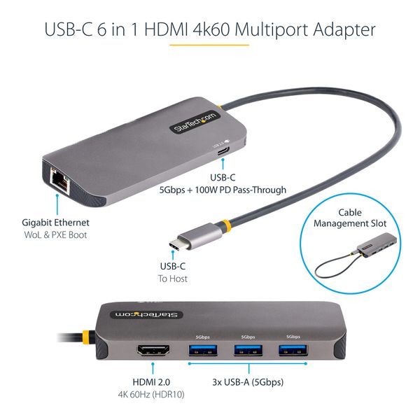  StarTech.com USB C to HDMI 2.0 Adapter with Power Delivery - 4K  60Hz USB Type-C to HDMI Display Video Converter - 60W PD Pass-Through  Charging Port - Thunderbolt 3 Compatible 