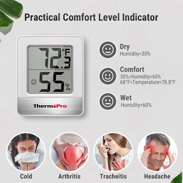 Thermopro TP60S Lcd Digital Hygrometer in / Outdoor Temperature Humidity  Monitor 60m/200ft Range - Eezee