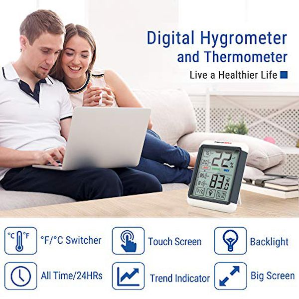 ThermoPro TP55 Digital Hygrometer Indoor Thermometer Humidity Gauge With  Jumbo Touchscreen & Backlight Temp monitor